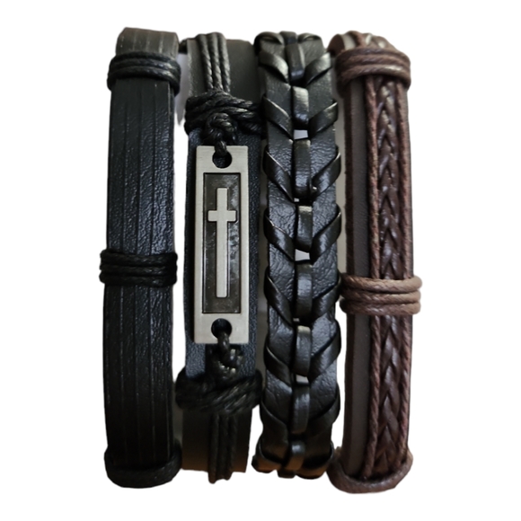 Unisex Leather Bracelet 4 Piece Set - Picture 6 of 8